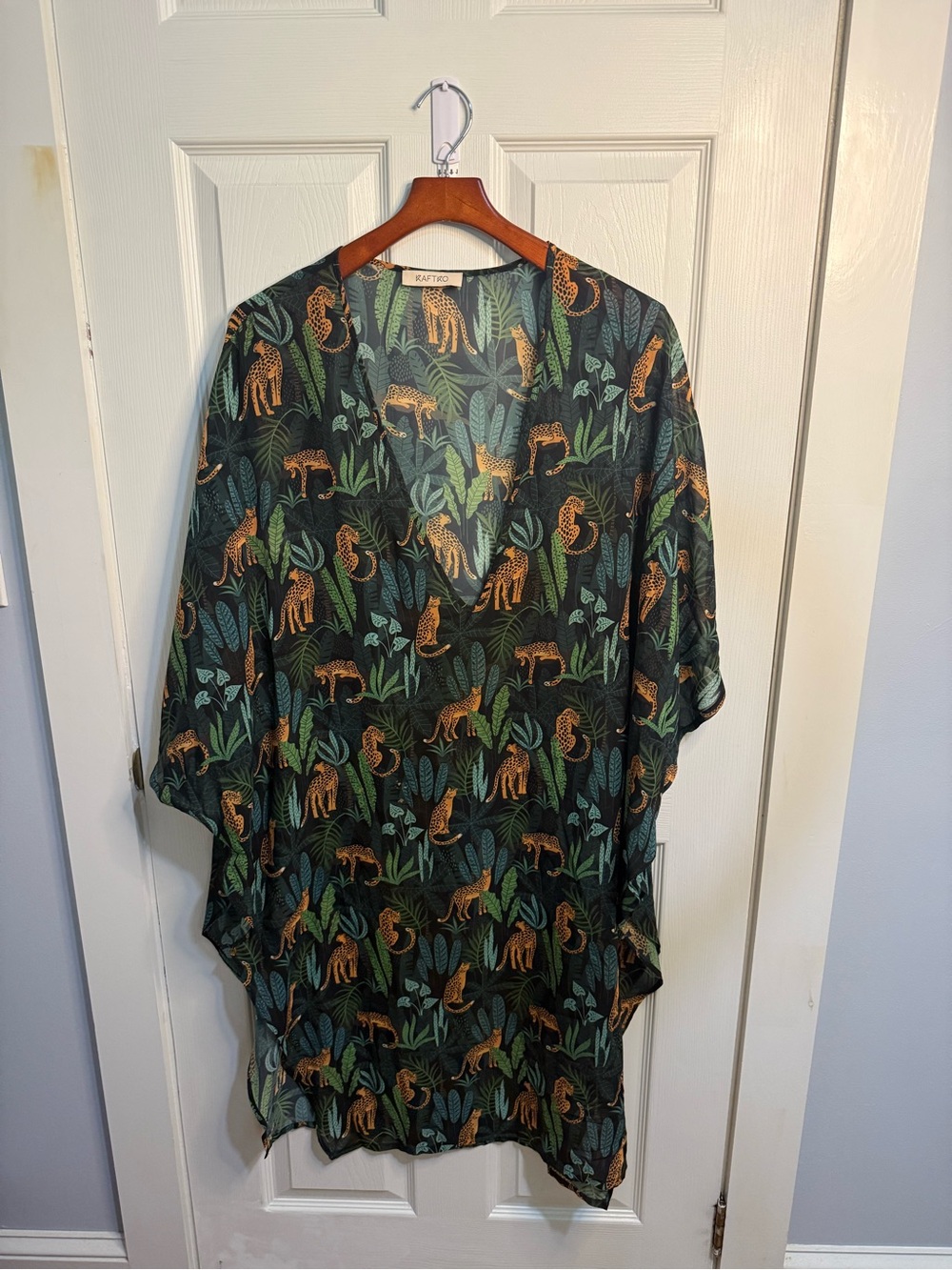 Kaftko Leopard Jungle Print Semi-Sheer Kaftan One Size